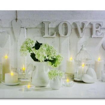 10 LEDes világító falikép Love +gyertyák 60x40cm kép