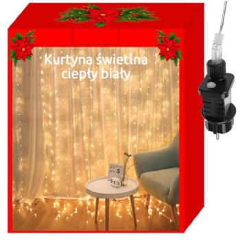 300 LED-es fényfüggöny kül-, és beltérre, 8 világítási móddal - 615 x 300 cm, meleg fehér (BB-11332) kép