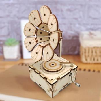 3D fa puzzle fonográf játékdobozzal kép