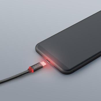 Adatkábel - MicroUSB LED fénnyel fekete - 1 m kép