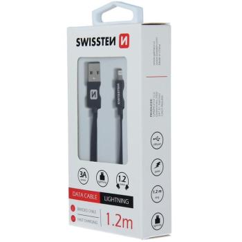 Adatkábel Swissten Textile USB / Lightning 1,2 m fekete kép