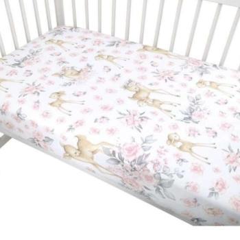 Baby Shop pamut,gumis lepedő 60*120 cm - rozsaszin őzike kép