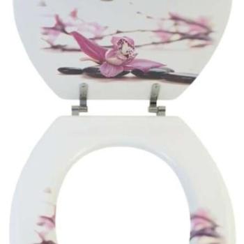 Bath Duck 3 oldalon mintázott MDF WC ülőke - Orchidea - fehér-rózsaszín kép