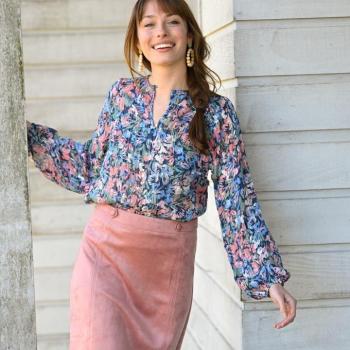 Blúz vállfodros, jacquard voile, vállfodorral kép