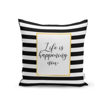 BW Stripes With Motto párnahuzat, 45 x 45 cm - Minimalist Cushion Covers kép