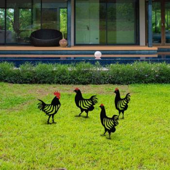 Chicken Family 4 darabos Kerti dekoráció Fekete kép