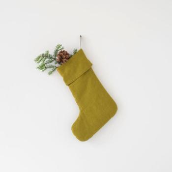 Christmas Stocking karácsonyi zöld len függődísz - Linen Tales kép