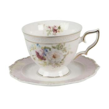 CLEEF.6CE1349 Porceláncsésze+alj rózsás 12x9x7/14x14x2cm/200ml kép