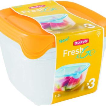 CURVER &quot;FRESH&amp;GO&quot; NÉGYZETES ÉTELTÁROLÓ KÉSZLET   3x1,2L - Transzp... kép