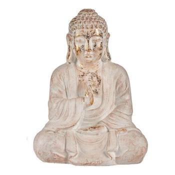 Dekoratív kerti figura Buddha Fehér/Arany Polyresin (23,5 x 49 x... kép