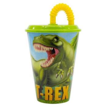 Dinoszaurusz T-Rex szívószálas pohár, műanyag 430 ml kép