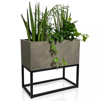 Elegáns széles fém virágtartó szürke színben LOFT FIORINO 42X22X40 cm kép