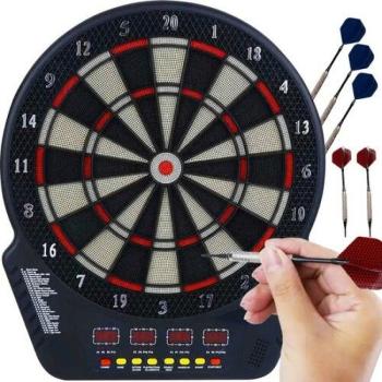 Elektronikus darts tábla digitális eredményjelzővel, 6 db nyíllal, 24 db dartsheggyel, hálózati adapterrel kép