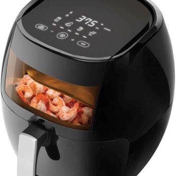 Elite® 7,7 L-es Air Fryer + receptkönyv, 1800W olaj nélküli forró levegős fritőz digitális kijelzővel, keverőlapáttal és betekintőablakkal kép