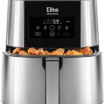 Elite® 8 L-es Air Fryer + receptkönyv, 1800W olaj nélküli forró levegős fritőz digitális kijelzővel, elegáns rozsdamentes acél burkolattal kép