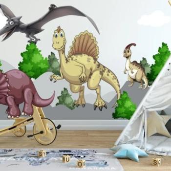 Falmatrica gyerekeknek dinoszauruszok a természetben 100 x 200 cm kép