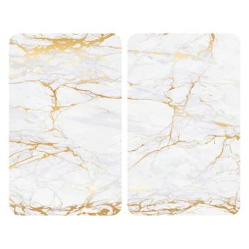 Fehér-aranyszínű edzett üveg tűzhely fedőlap szett 2 db-os 30x52 cm Marble – Wenko kép