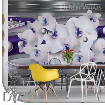 Fotótapéta - Modern ezüst és lila design Orchideákkal kép