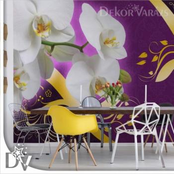 Fotótapéta - Orchideákkal és hullámok lila és arany Virágos design kép