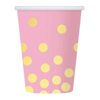 Gold Dots Pink, Pöttyös papír pohár 6 db-os 270 ml kép