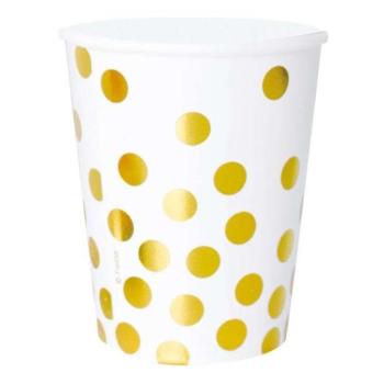 Gold Dots White, Pöttyös papír pohár 6 db-os 270 ml kép