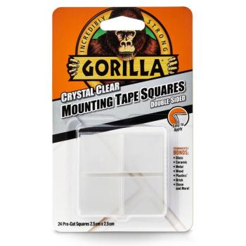 Gorilla Mounting Clear Tape Squares Kristálytiszta Kétoldalas Ragasztószalag 2,5cm-es négyzetek 24db/csomag kép