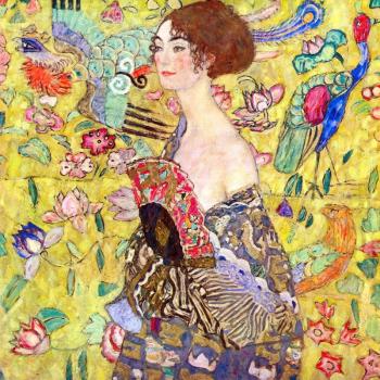 Gustav Klimt - Lady With Fan kép másolat, 70 x 70 - Gustav Klimt kép