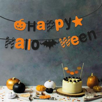 Halloween-i papír girland - &#34;Happy Halloween&#34; felirat - 3,5 m kép