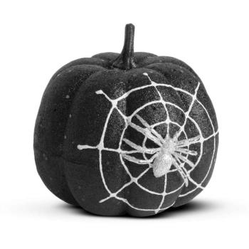 Halloween-i tök dekoráció - fekete glitteres - pókhálóval - 15 cm... kép