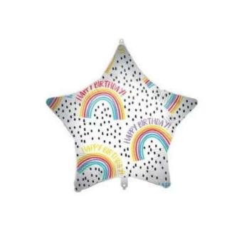 Happy Birthday Rainbow Star fólia lufi 46 cm kép