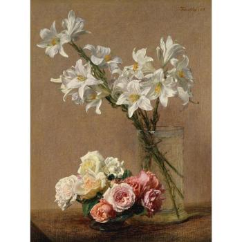 Henri Fantin-Latour - A Virágok és gyümölcsök című festmény másolata, 45 x 100 cm kép