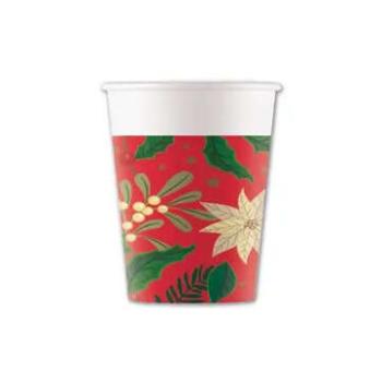 Holly Poinsettia, Karácsony papír pohár 8 db-os 200 ml FSC kép