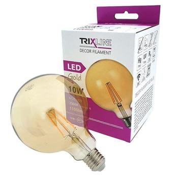 Izzó LED G125 10W E27 2000K Gold Decor Filament kép