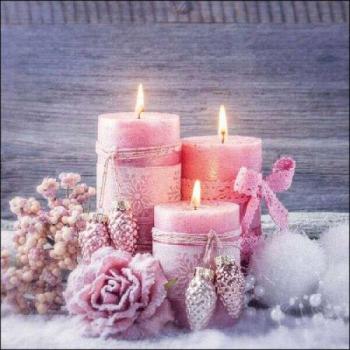 Karácsonyi hangulatos szalvéta - Romantic Candle - rózsaszín gyertyás kép