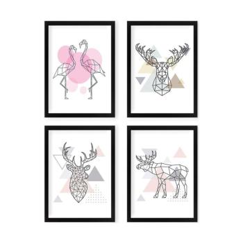 Keretezett poszter szett 4 db-os 24x29 cm Geometric Animals – Wallity kép