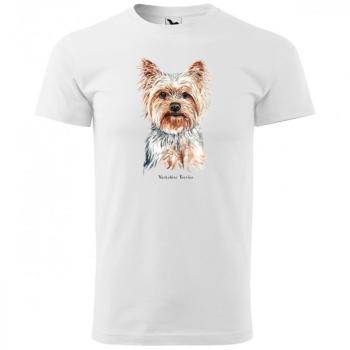 Kiváló minőségű pamut férfi póló yorkshire terrier kutyával nyomtatva 3XL Fehér kép