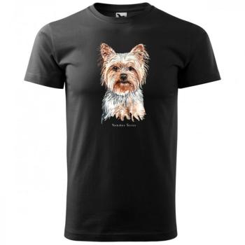 Kiváló minőségű pamut férfi póló yorkshire terrier kutyával nyomtatva 3XL Fekete kép