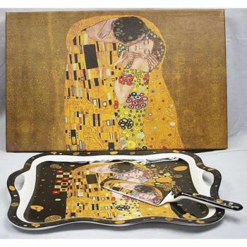 Klimt porcelán tálca süteményes lapáttal - 35x24 cm kép