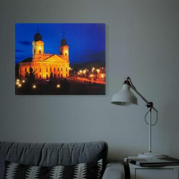 LED-es fali hangulatkép - &quot;Nagytemplom Debrecen&quot; - 3 x AA, 38 x 48 cm kép