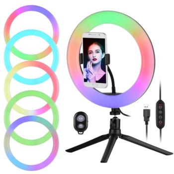 LED gyűrüs RGB körlámpa tripod állvánnyal kép