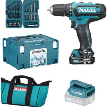 Makita DF333DSAX6 12 V, 1× 2 Ah, hűtődoboz, táska, bit és fúrószár készlet 17 db, USB adapter kép