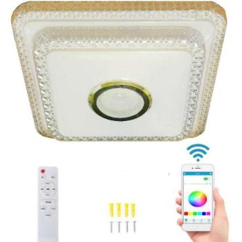 Mennyezeti lámpa csillogó dekor sávval, bluetooth hangszóróval, 3 színhőmérséklettel - 60W, 40cm (BBJH) kép