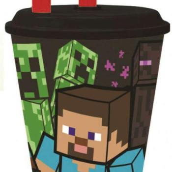 Minecraft Steve&#039;s Journey Szívószálas pohár, műanyag 430 ml kép