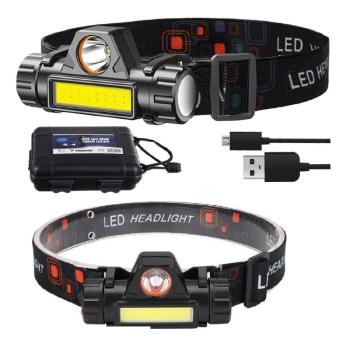 Mini strapabíró akkus fejlámpa 2 LED-es, mágneses - 200 lm (BB-18371) kép