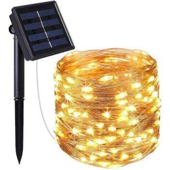 Napelemes 100 micro LED-es fényfüzér 10.5 m - Meleg - fehér kép