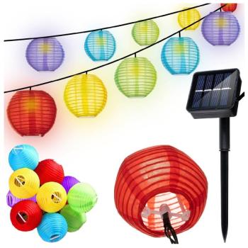 Napelemes nyári fényfüzér színes lampionokkal - 3m (BB-15675) kép