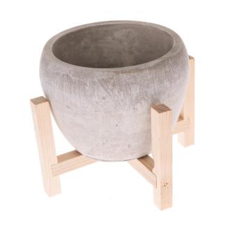 Natural szürke beton virágcserép fa állványon, ø 19 cm - Dakls kép