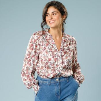 Nyomott ingblúz, csíkos jacquard, kis alakra kép