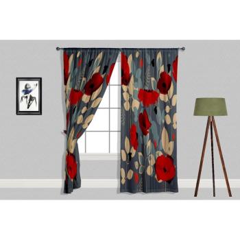 Piros-szürke függöny szett 2 db-os 140x240 cm Poppy – Oyo home kép