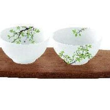 Porcelán 3db-os tálkaszett akácfa tálcán, 40x10,5cm, dobozban, Natura kép